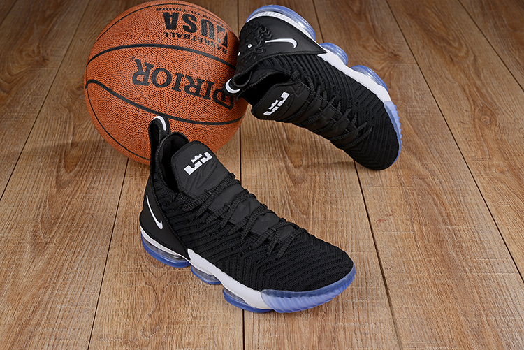 Men Nike LeBron James 16 Black White Blue Shoes